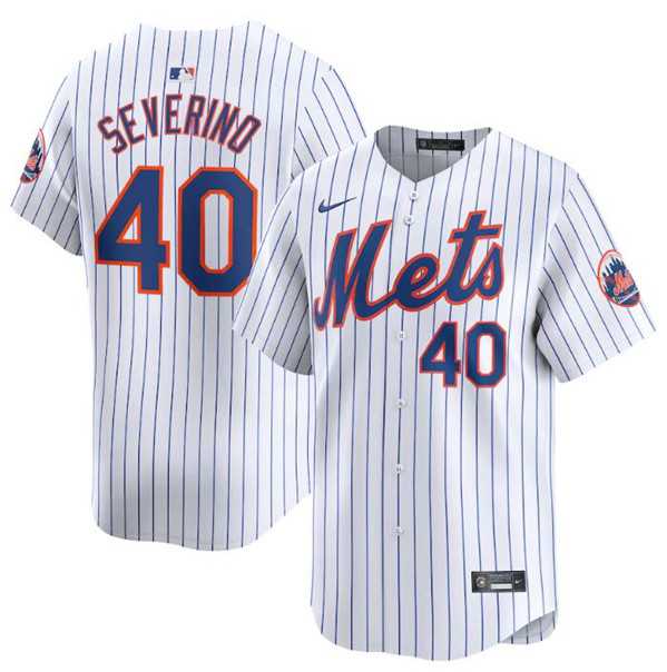 Mens New York Mets #40 Luis Severino White 2024 Home Limited Stitched Baseball Jersey Dzhi